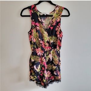 Lovers + Friends Can't Let Go Romper Jumpsuit Black Floral Lace, Size XS